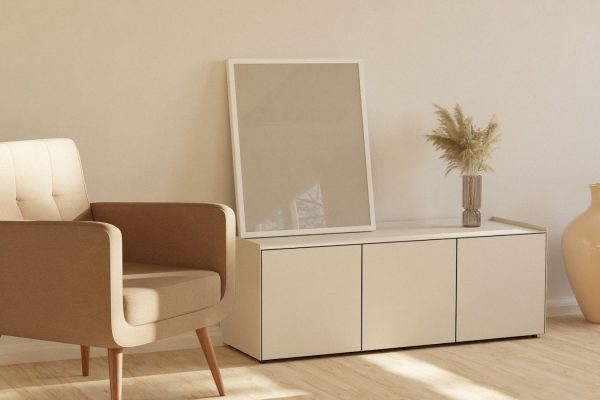 a chair and a vase in a room