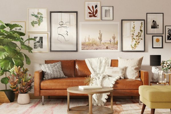 brown wooden framed white padded armchair
