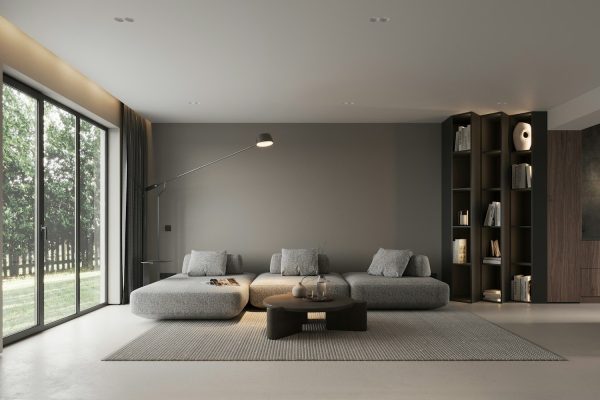 A modern living room with a large window